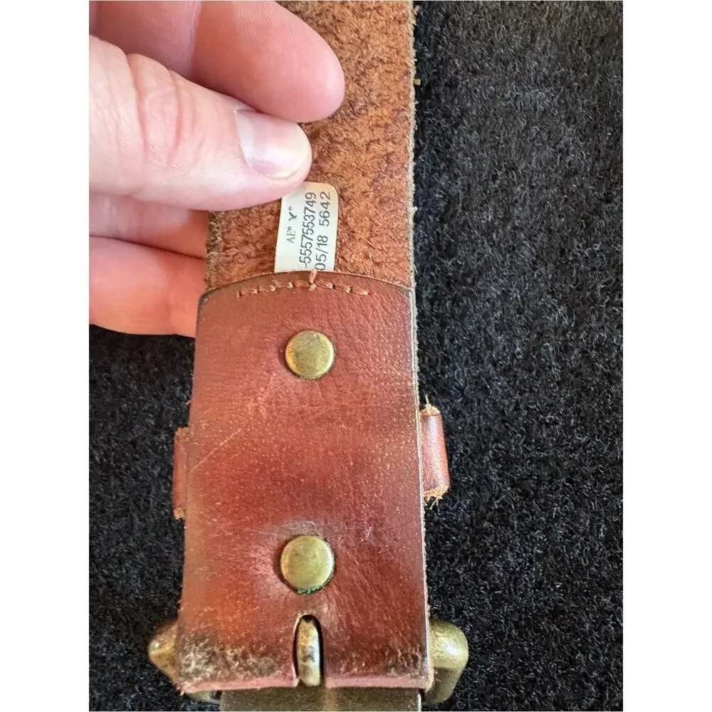 American Eagle Outfitters Distressed Red-Brown Leather Belt with Brass Buckle
